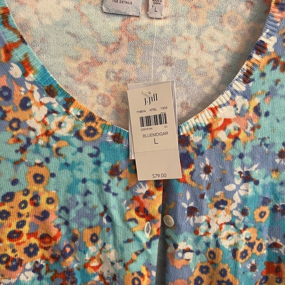 J. Jill Aqua Floral Button Cardigan with Orange Accents - Picture 2 of 3